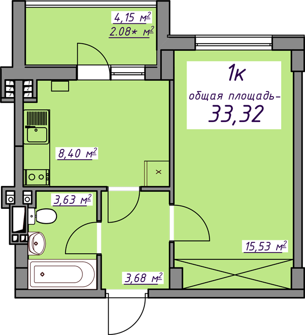 1-комнатная 33.32 м² в ЖМ Седьмое Небо от 20 700 грн/м², пгт Авангард