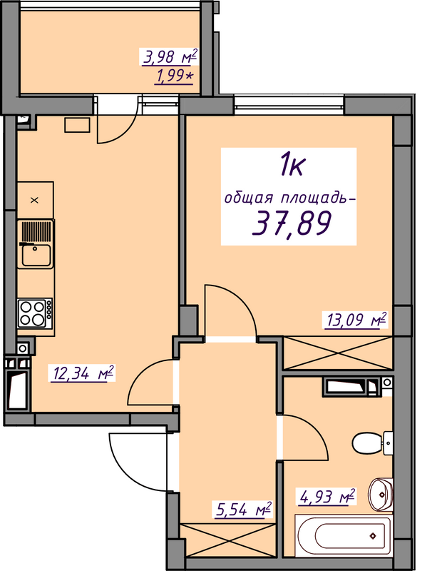 1-кімнатна 37.89 м² в ЖМ Сьоме Небо від 15 900 грн/м², смт Авангард