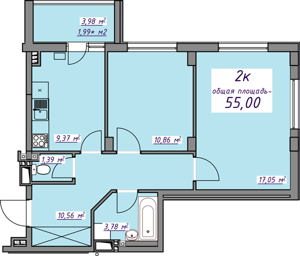 2-кімнатна 55 м² в ЖМ Сьоме Небо від 18 550 грн/м², смт Авангард