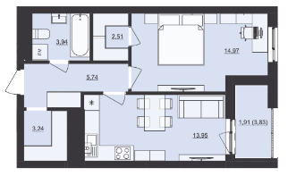 1-кімнатна 46.26 м² в ЖК Mill Town від 46 300 грн/м², Львів