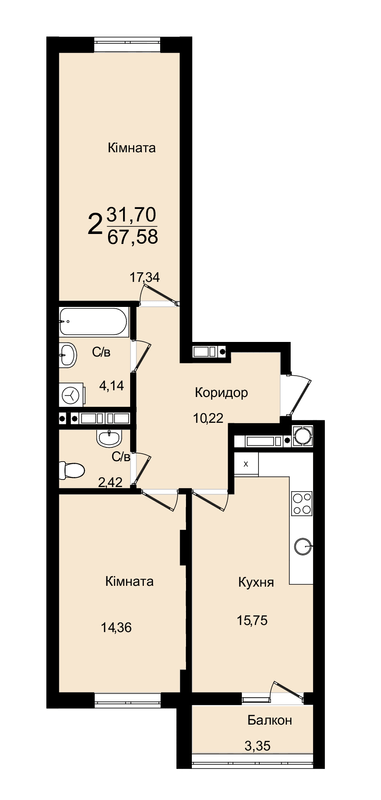 2-кімнатна 67.58 м² в ЖК Washington City від 26 000 грн/м², Львів