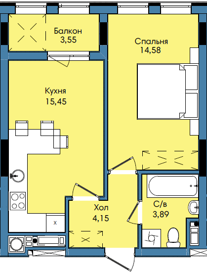1-комнатная 41.62 м² в ЖК Washington City от 23 200 грн/м², Львов