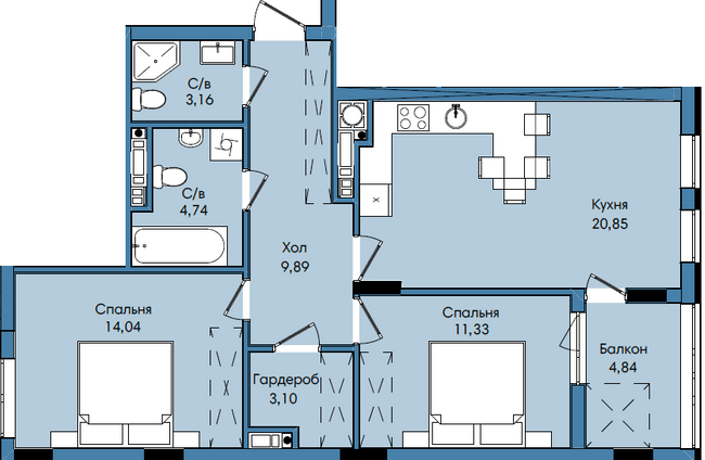 2-комнатная 71.95 м² в ЖК Washington City от 30 000 грн/м², Львов