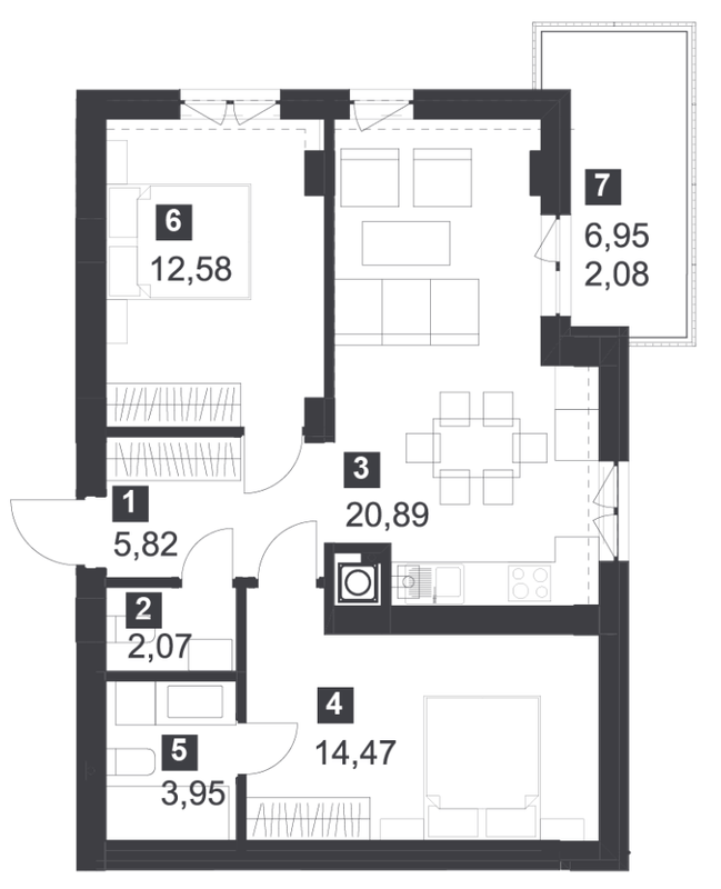 2-кімнатна 62.3 м² в ЖК Малоголосківські пагорби від 35 450 грн/м², Львів