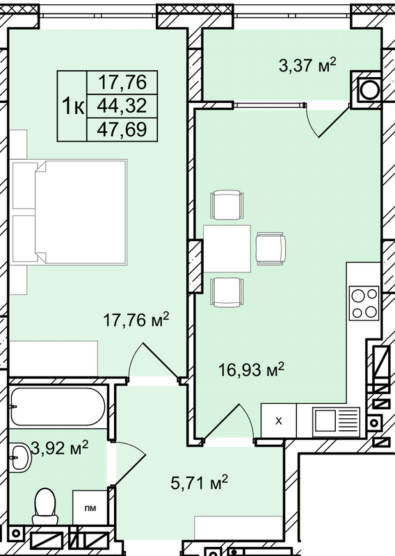 1-комнатная 47.69 м² в ЖК Софиевка от 28 000 грн/м², Львов