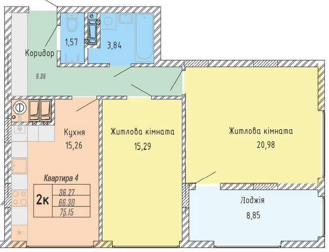 2-кімнатна 75.15 м² в ЖК Стрийська 45. Перша лінія від 23 600 грн/м², Львів