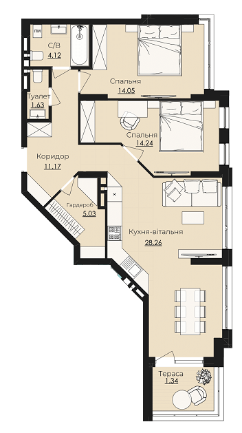 3-комнатная 79.84 м² в ЖК Royal Park от 16 900 грн/м², г. Дубляны