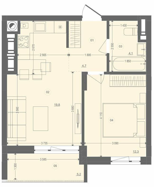 1-комнатная 42.45 м² в ЖК Этно Дом от 16 500 грн/м², с. Горишний