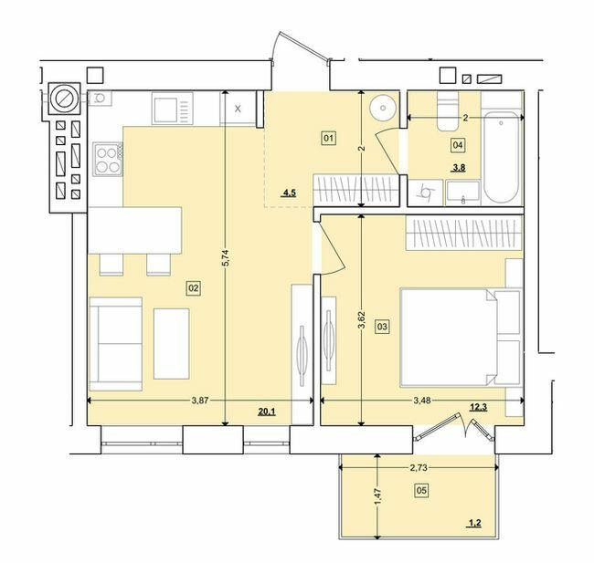 1-комнатная 42.76 м² в ЖК Этно Дом от 17 900 грн/м², с. Горишний