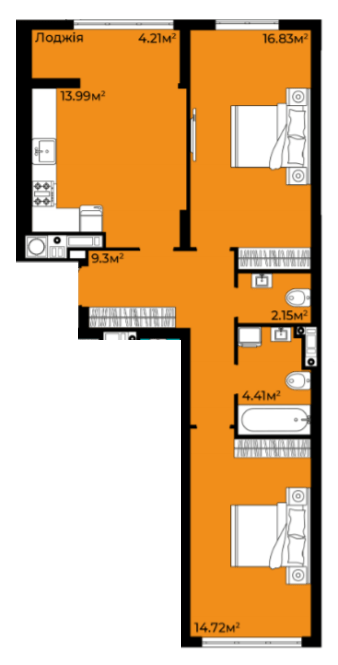 2-комнатная 65.61 м² в ЖК Континент от 23 000 грн/м², с. Сокольники