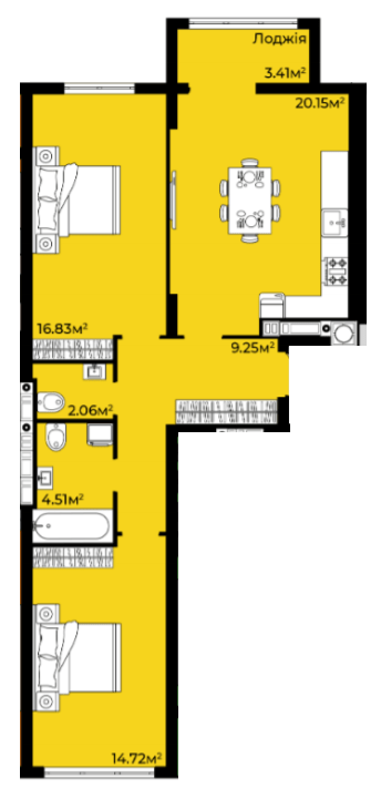 2-комнатная 70.93 м² в ЖК Континент от 23 000 грн/м², с. Сокольники