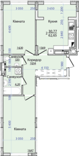 2-комнатная 62.65 м² в ЖК Континент от 25 000 грн/м², с. Сокольники