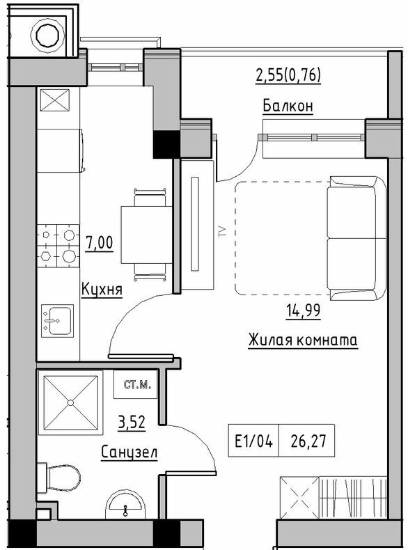 1-комнатная 26.27 м² в ЖК KEKS от 22 250 грн/м², пгт Авангард