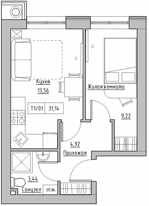 1-комнатная 31.14 м² в ЖК KEKS от 14 900 грн/м², пгт Авангард