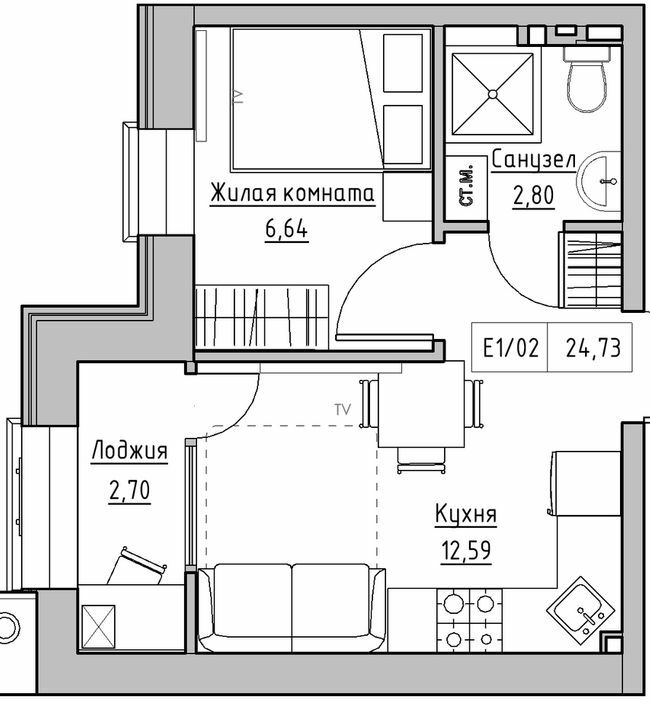 1-комнатная 24.73 м² в ЖК KEKS от 14 750 грн/м², пгт Авангард