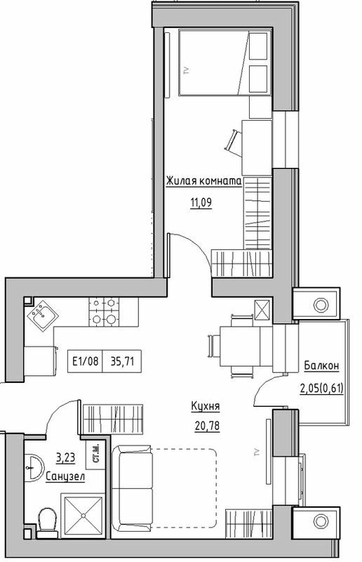 1-комнатная 35.71 м² в ЖК KEKS от 14 750 грн/м², пгт Авангард