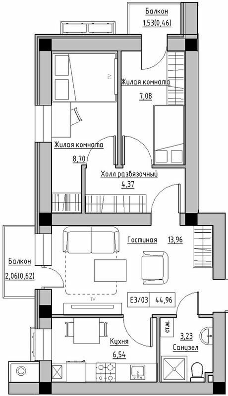 2-комнатная 44.96 м² в ЖК KEKS от 21 250 грн/м², пгт Авангард