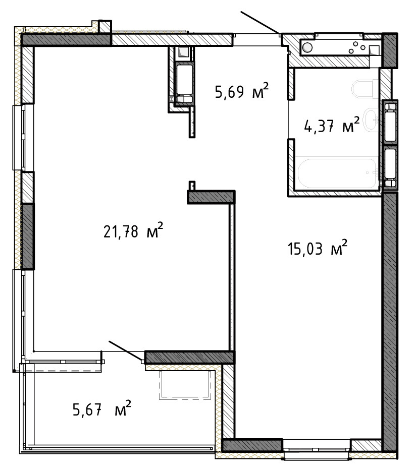 1-кімнатна 48.54 м² в ЖК Krona Park II від 23 520 грн/м², м. Бровари