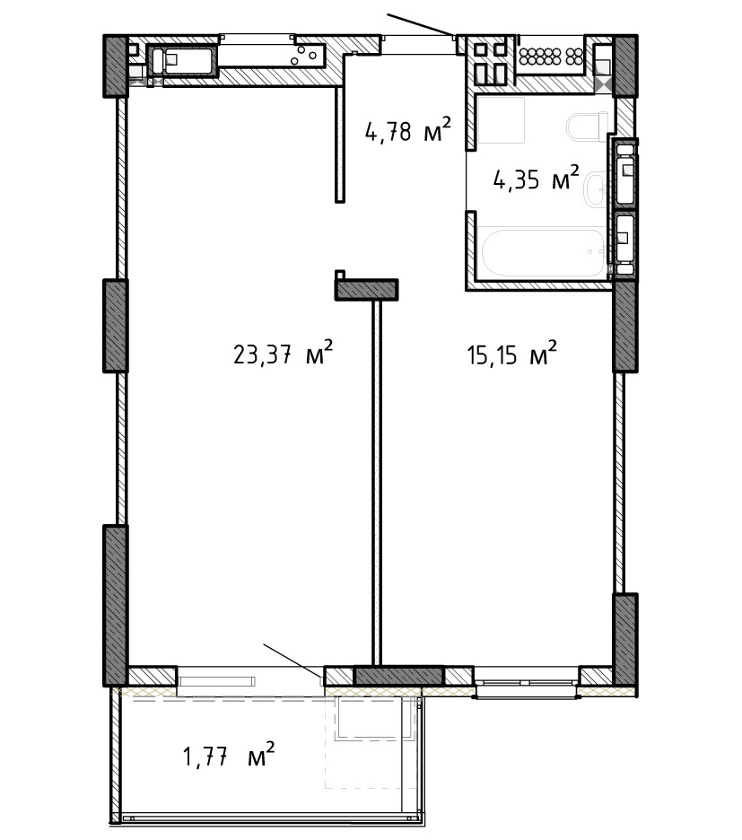 1-комнатная 49.57 м² в ЖК Krona Park II от 24 935 грн/м², г. Бровары