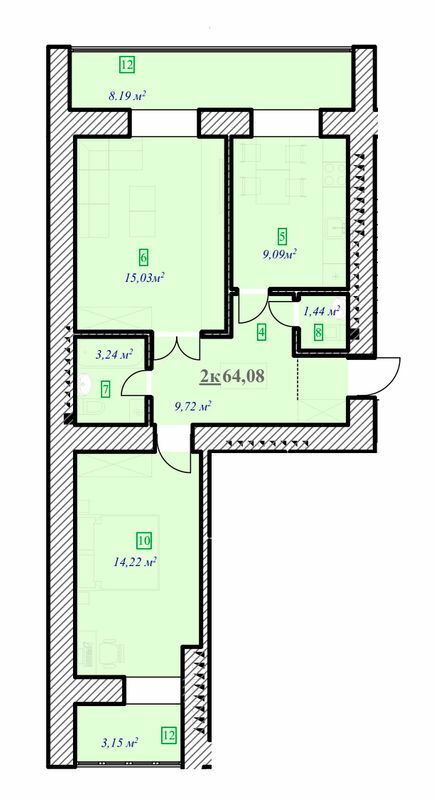 2-кімнатна 64.08 м² в ЖК Ювілейний від 12 700 грн/м², Івано-Франківськ