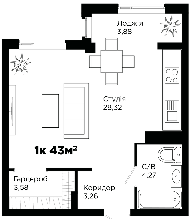 Студия 43 м² в ЖК Chocolate от 15 500 грн/м², Ивано-Франковск