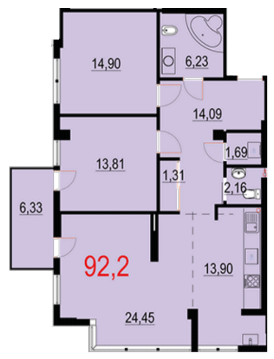 3-кімнатна 92.2 м² в ЖК Бульвар Європейський від 19 000 грн/м², Івано-Франківськ