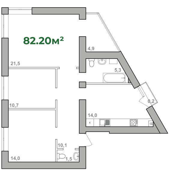2-кімнатна 82.2 м² в ЖК Містечко Липки від 16 000 грн/м², Івано-Франківськ
