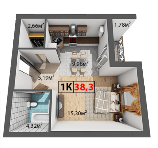 1-комнатная 38.3 м² в ЖК Квартал Венский от 14 200 грн/м², Ивано-Франковск