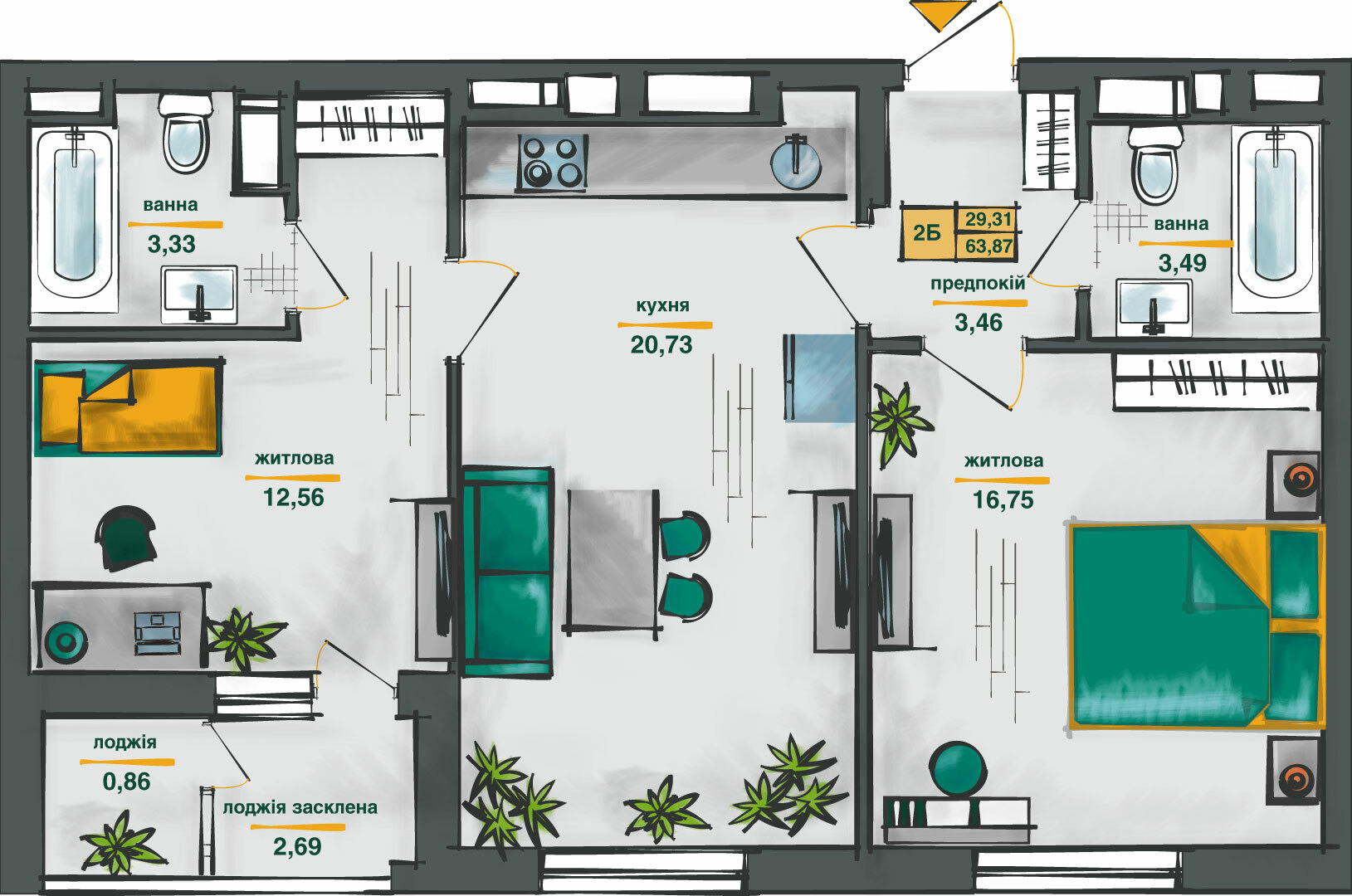 2-комнатная 63.87 м² в ЖК Сырецкие сады от 29 933 грн/м², Киев