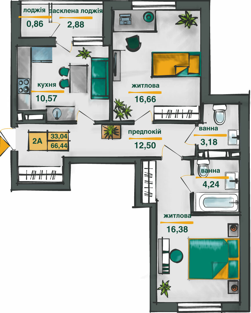 2-кімнатна 66.44 м² в ЖК Сирецькі сади від 28 775 грн/м², Київ