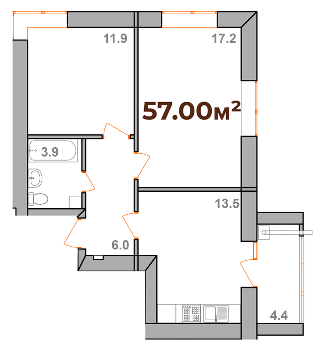 2-кімнатна 57 м² в ЖК Опришівська Слобода від 12 200 грн/м², Івано-Франківськ