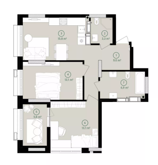 2-комнатная 67 м² в ЖК Дом на Вавиловых от 34 500 грн/м², Киев