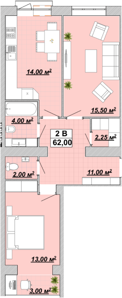 2-кімнатна 62 м² в ЖР Княгинин від 13 500 грн/м², Івано-Франківськ