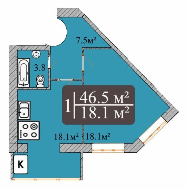 1-кімнатна 46.5 м² в ЖК Dream Park від 15 000 грн/м², Хмельницький