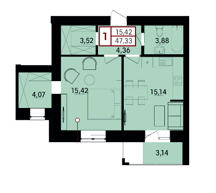 1-кімнатна 47.33 м² в ЖК Вишневий від 13 000 грн/м², Хмельницький