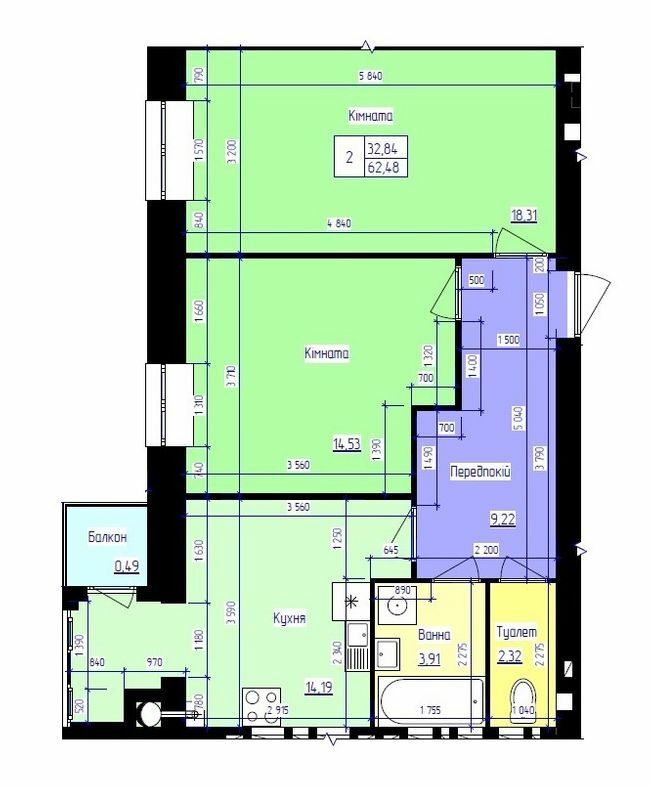 2-кімнатна 62.48 м² в ЖК Парковий Лайф від 14 500 грн/м², м. Волочиськ