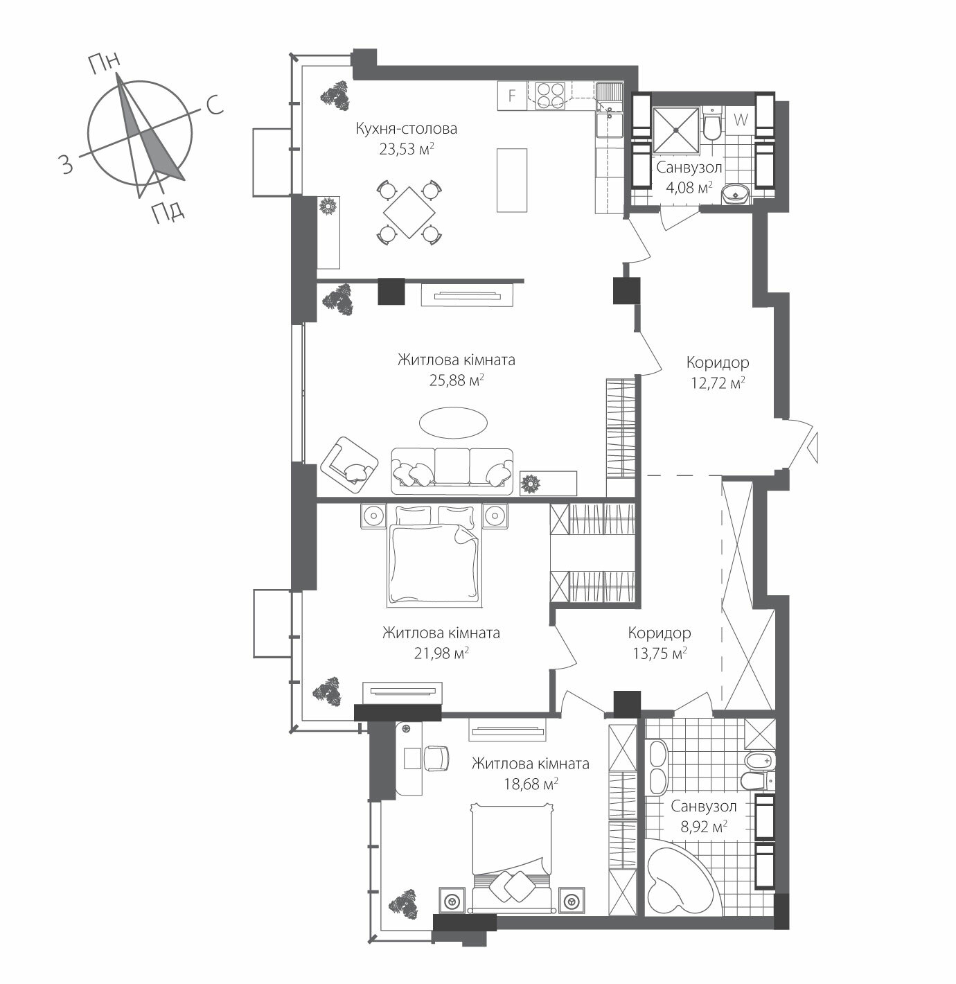 3-кімнатна 129.54 м² в ЖК RiverStone від 62 150 грн/м², Київ