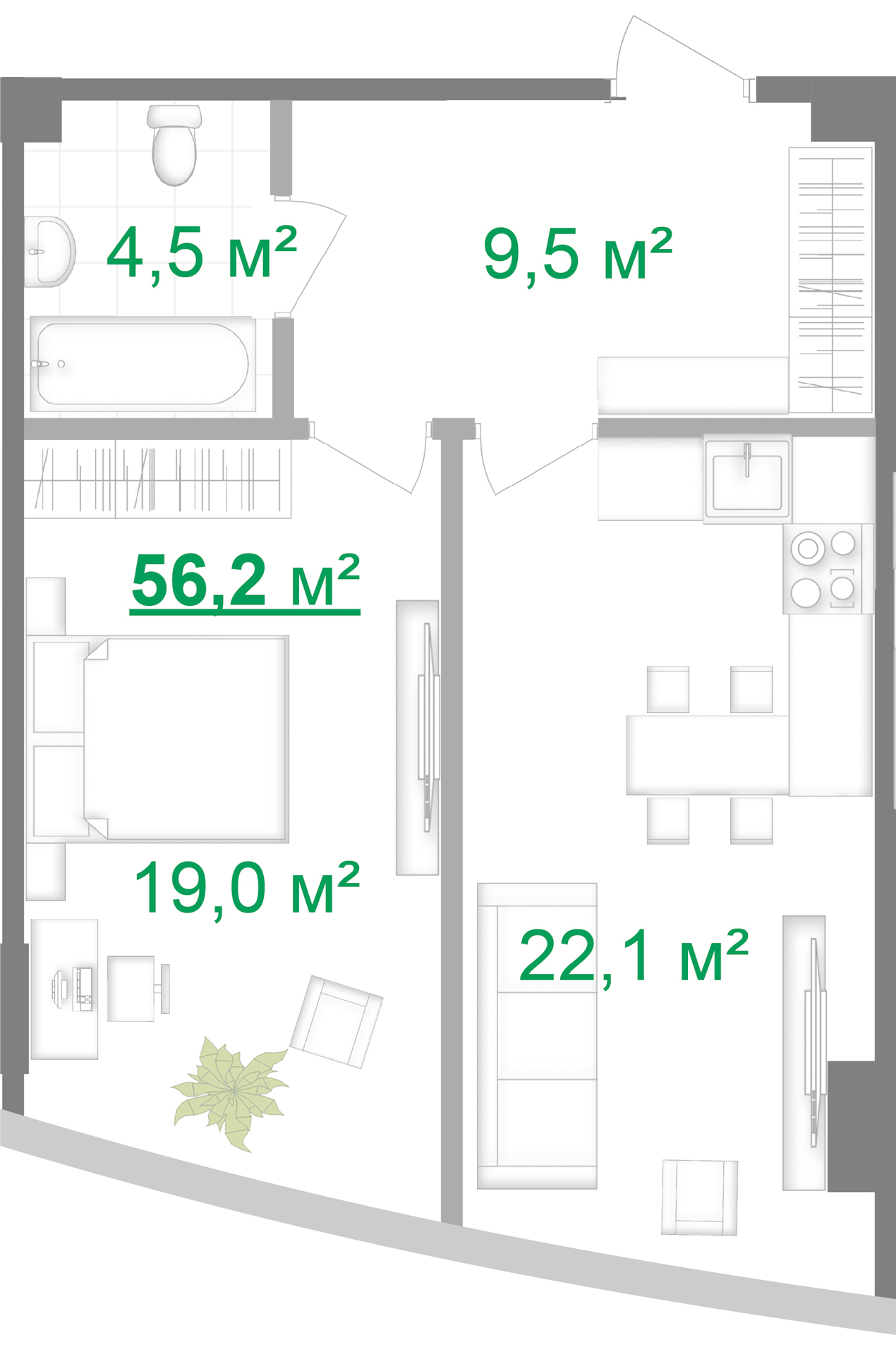 1-комнатная 56.2 м² в МФК Intergal City от 64 802 грн/м², Киев