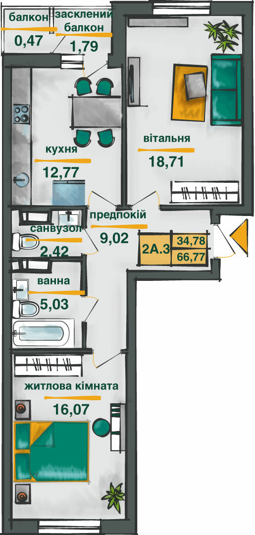2-комнатная 66 м² в ЖК Сырецкие сады от 37 110 грн/м², Киев