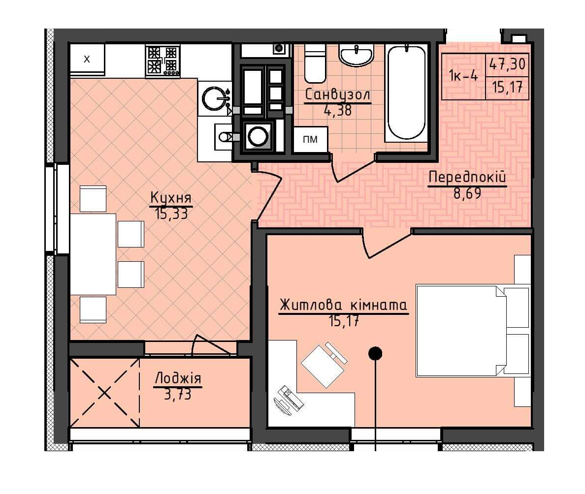 1-кімнатна 47.3 м² в ЖК Deluxe-2 від забудовника, Львів