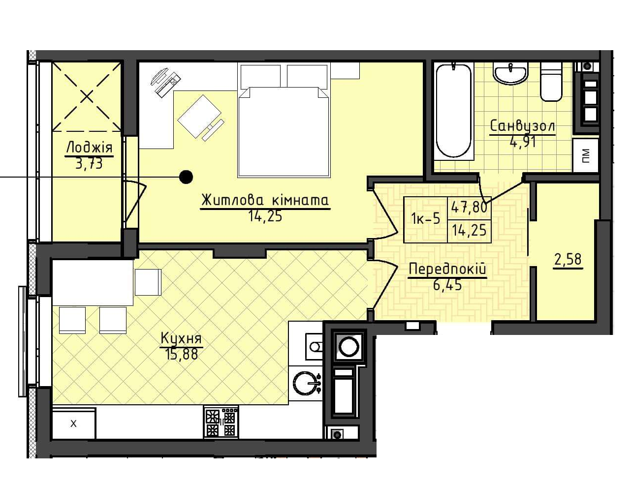 1-кімнатна 47.8 м² в ЖК Deluxe-2 від забудовника, Львів