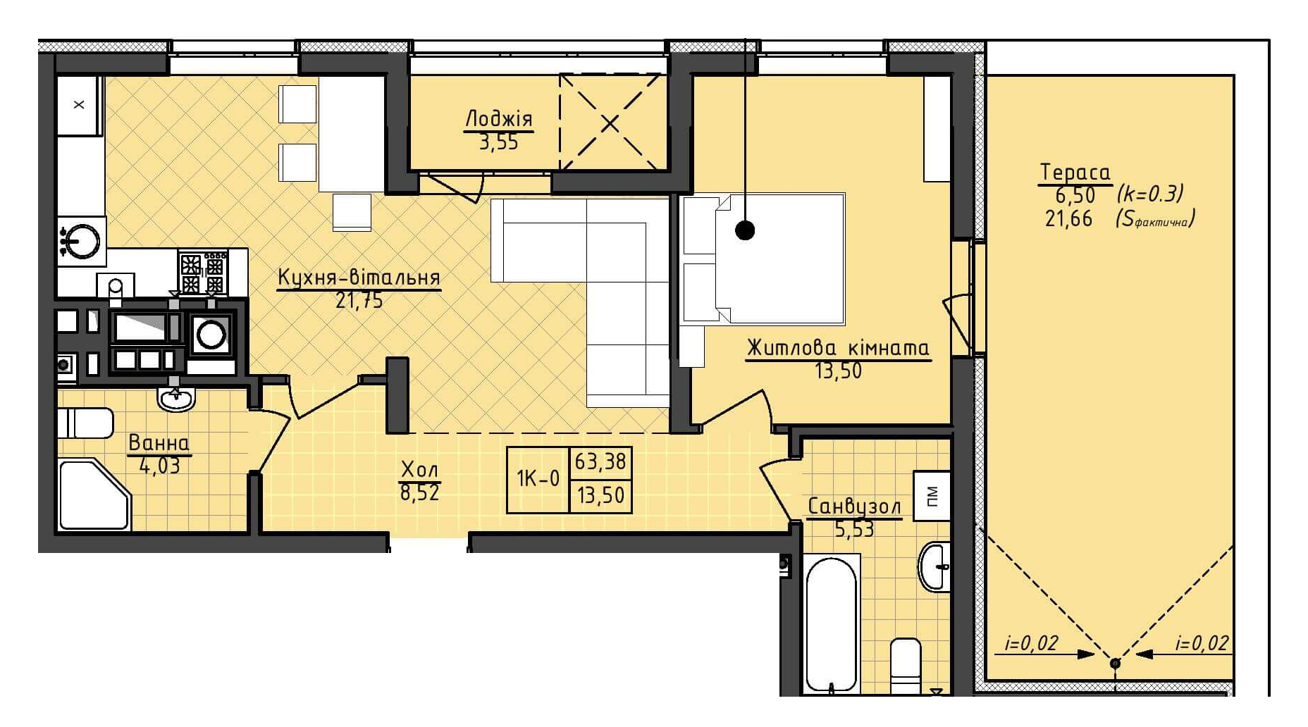 1-комнатная 63.38 м² в ЖК Deluxe-2 от застройщика, Львов