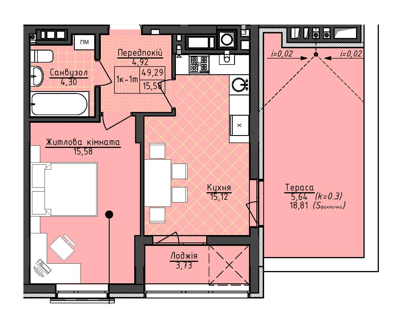 1-кімнатна 49.29 м² в ЖК Deluxe-2 від забудовника, Львів