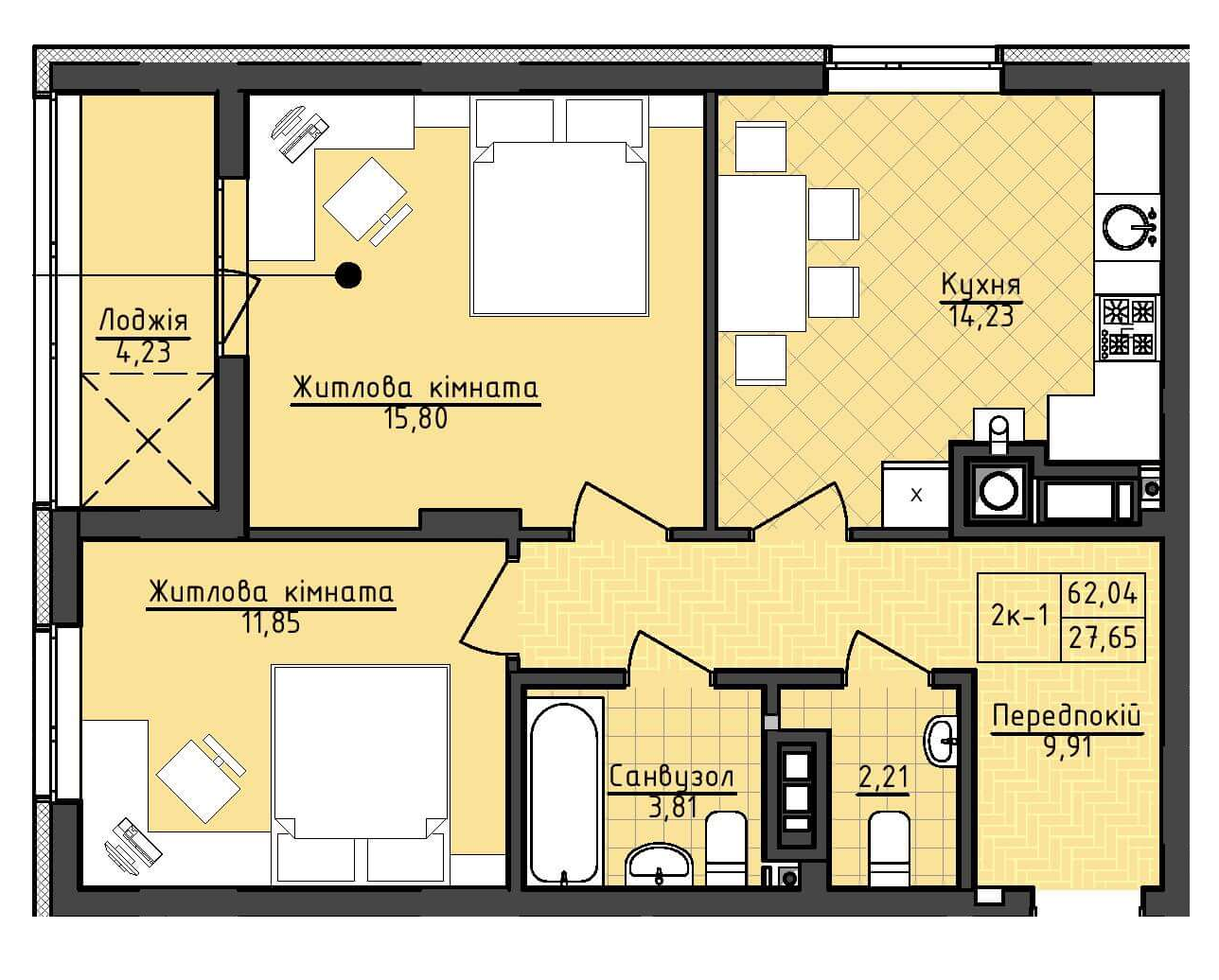2-комнатная 62.04 м² в ЖК Deluxe-2 от 24 000 грн/м², Львов