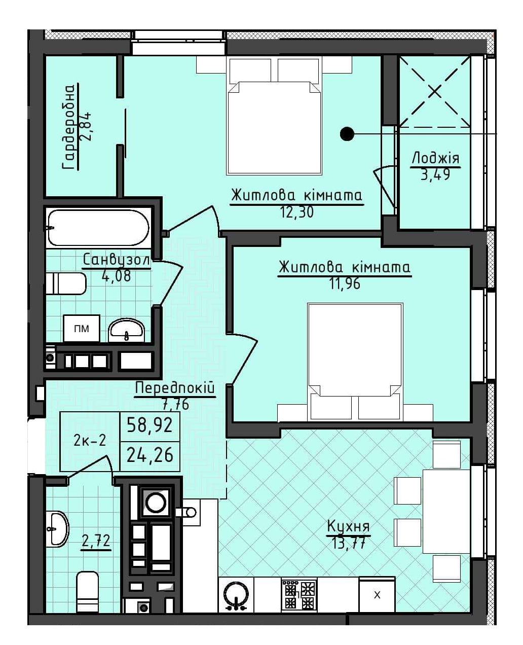 2-комнатная 58.92 м² в ЖК Deluxe-2 от 24 000 грн/м², Львов