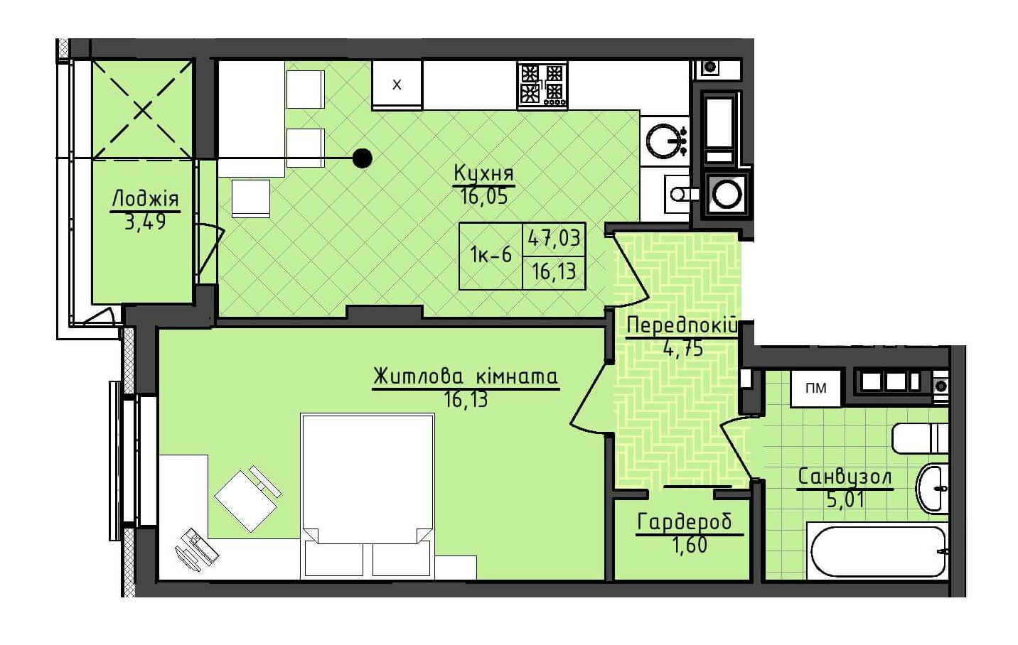 1-комнатная 47.03 м² в ЖК Deluxe-2 от застройщика, Львов