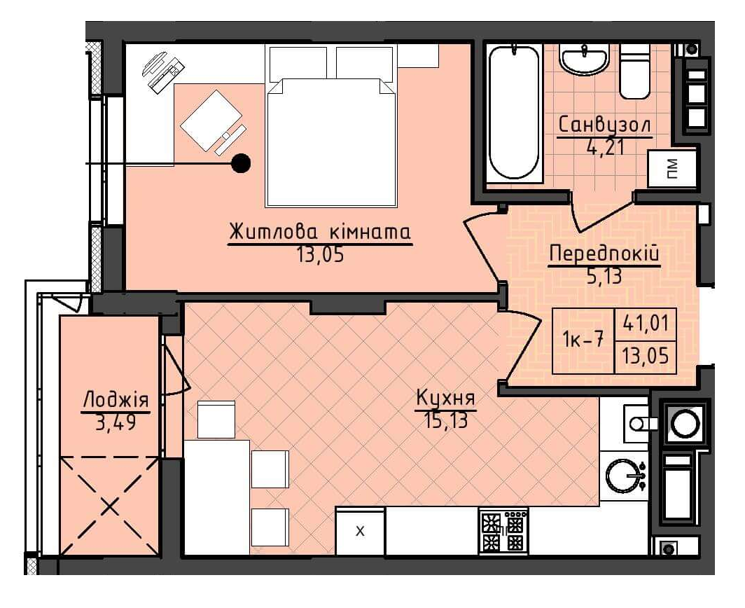 1-комнатная 41.01 м² в ЖК Deluxe-2 от застройщика, Львов