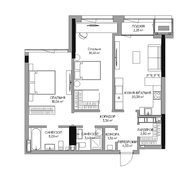 2-кімнатна 80.36 м² в БФК A136 Highlight Tower від 63 562 грн/м², Київ