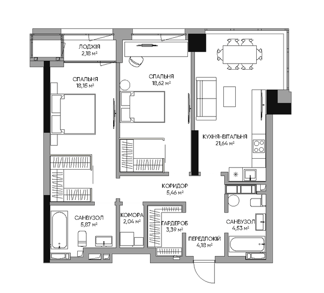 2-комнатная 86.06 м² в МФК A136 Highlight Tower от 50 400 грн/м², Киев