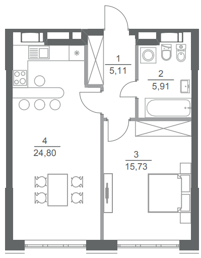 1-комнатная 51.5 м² в ЖК Greenville Park от 52 250 грн/м², Киев